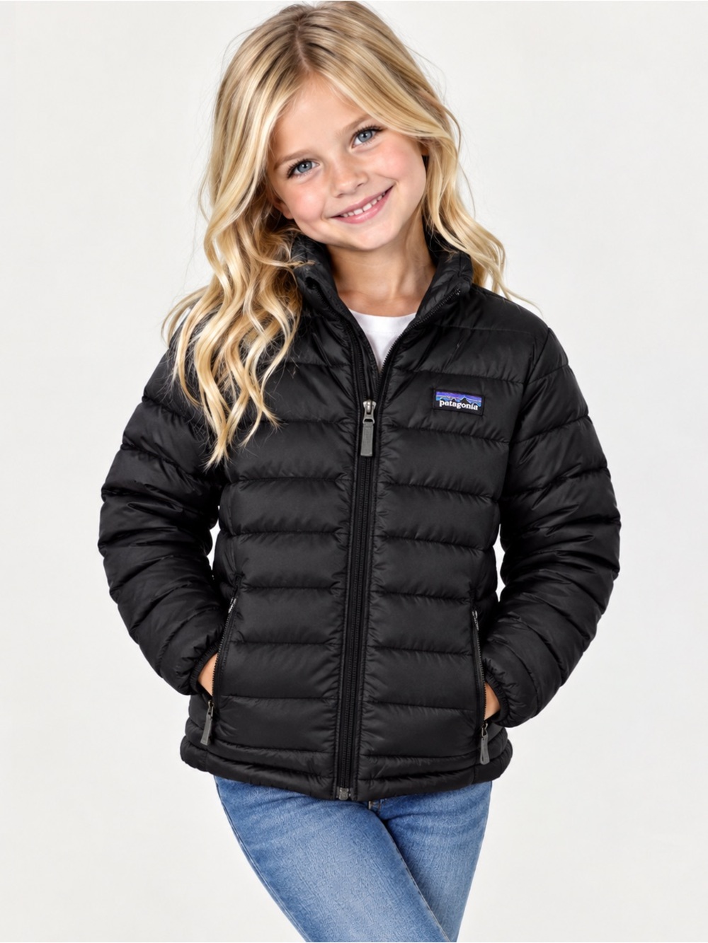 Patagonia Kids Black Quilted Packable Puffer Sweater Jacket size 10 gently worn